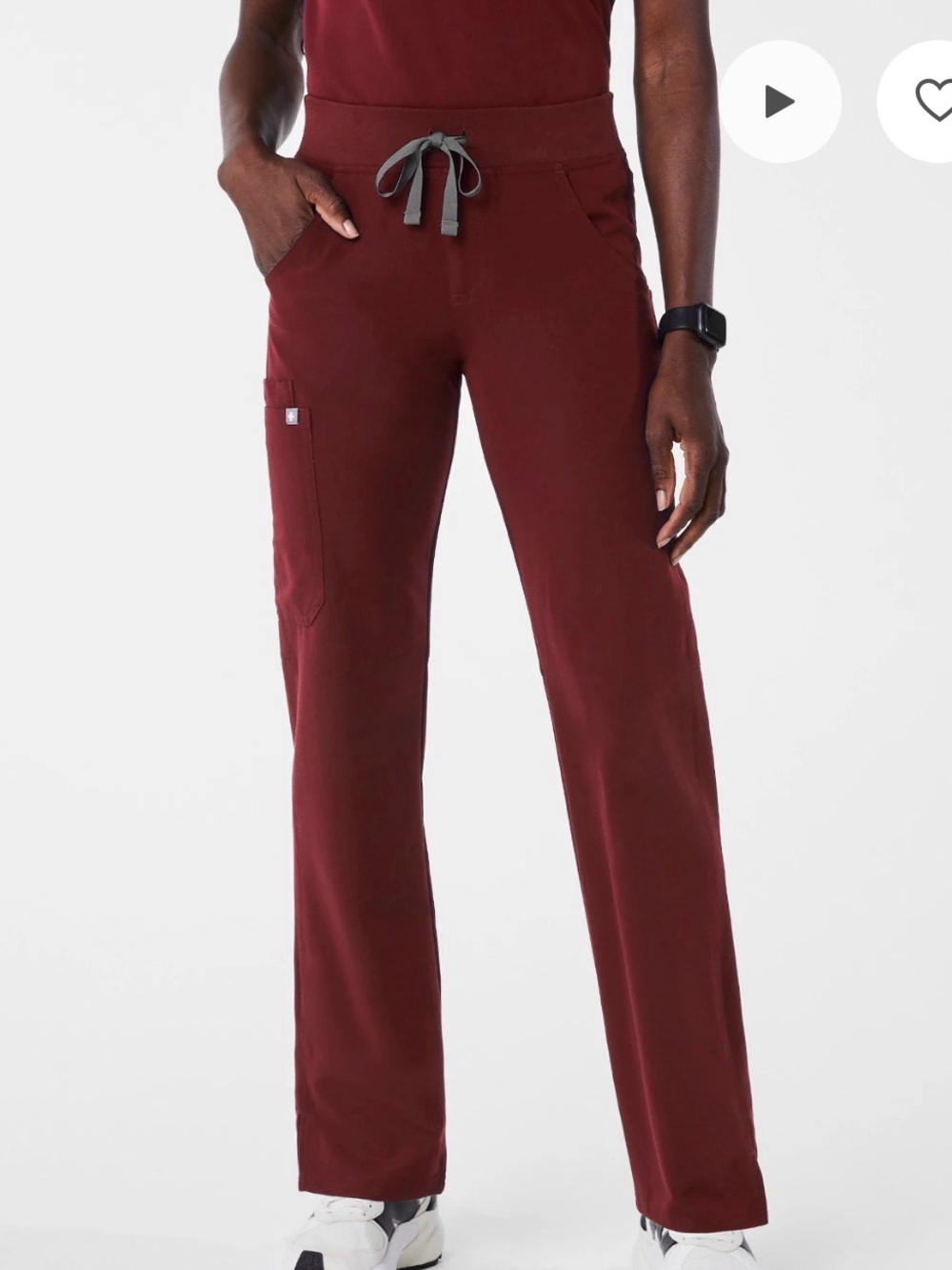 FIGS Kade Straight Leg Cargo Scrub Pants Burgundy Red Women Size Small Tall